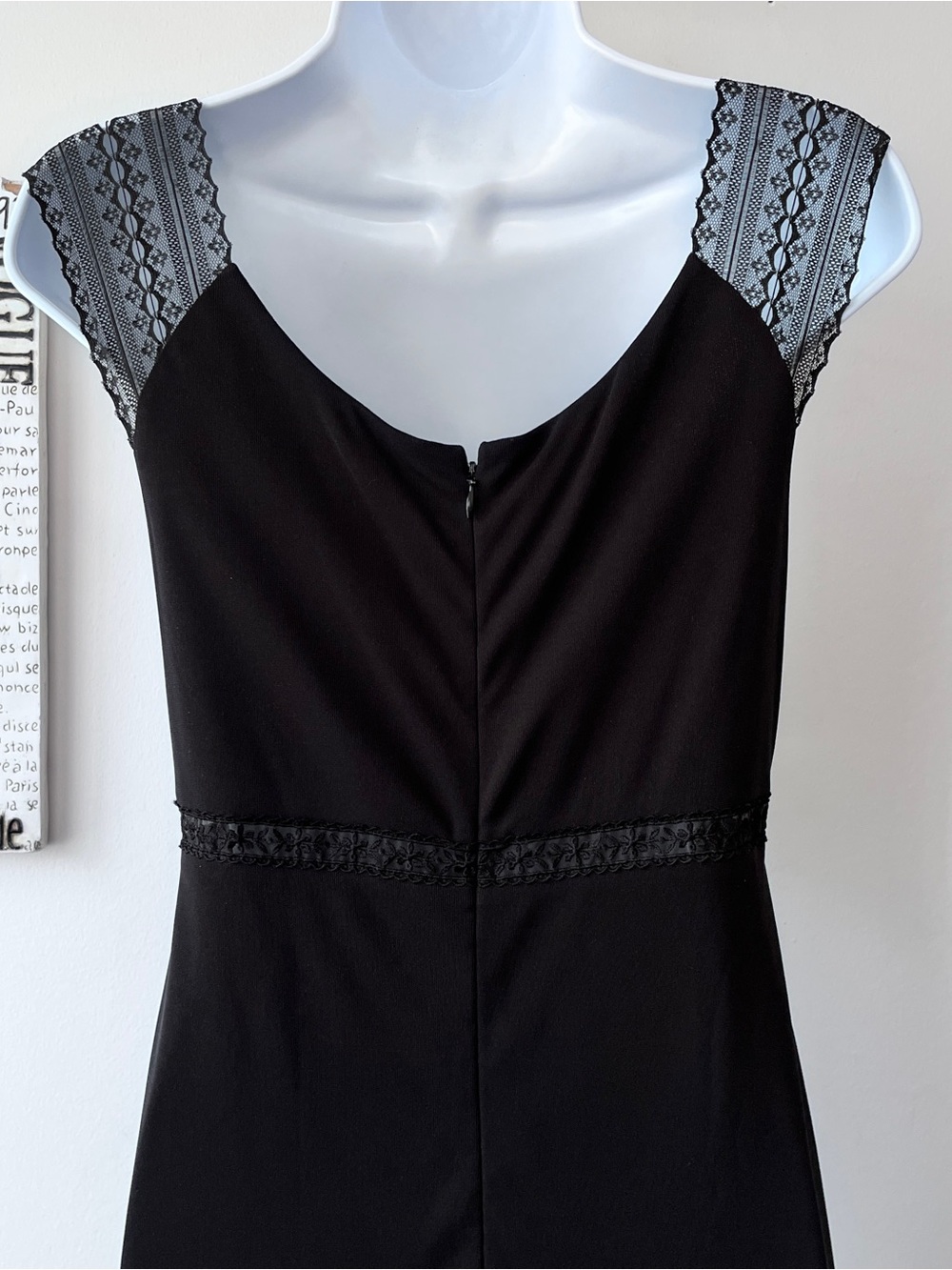 Phoebe Y2K Elegant Black Lace-Trim Wedding Guest Cocktail Midi Dress Size 6 - Picture 8 of 11